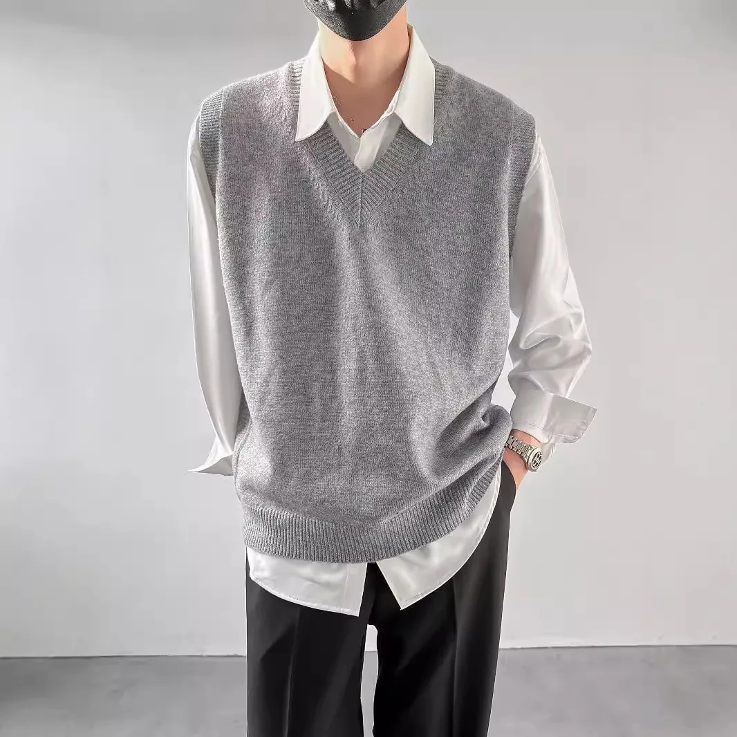 Men's Vintage Loose Warm Comfortable Base Knitted Sweater Vest Sleeveless Inner Layer Pullover V-Neck Jumpers