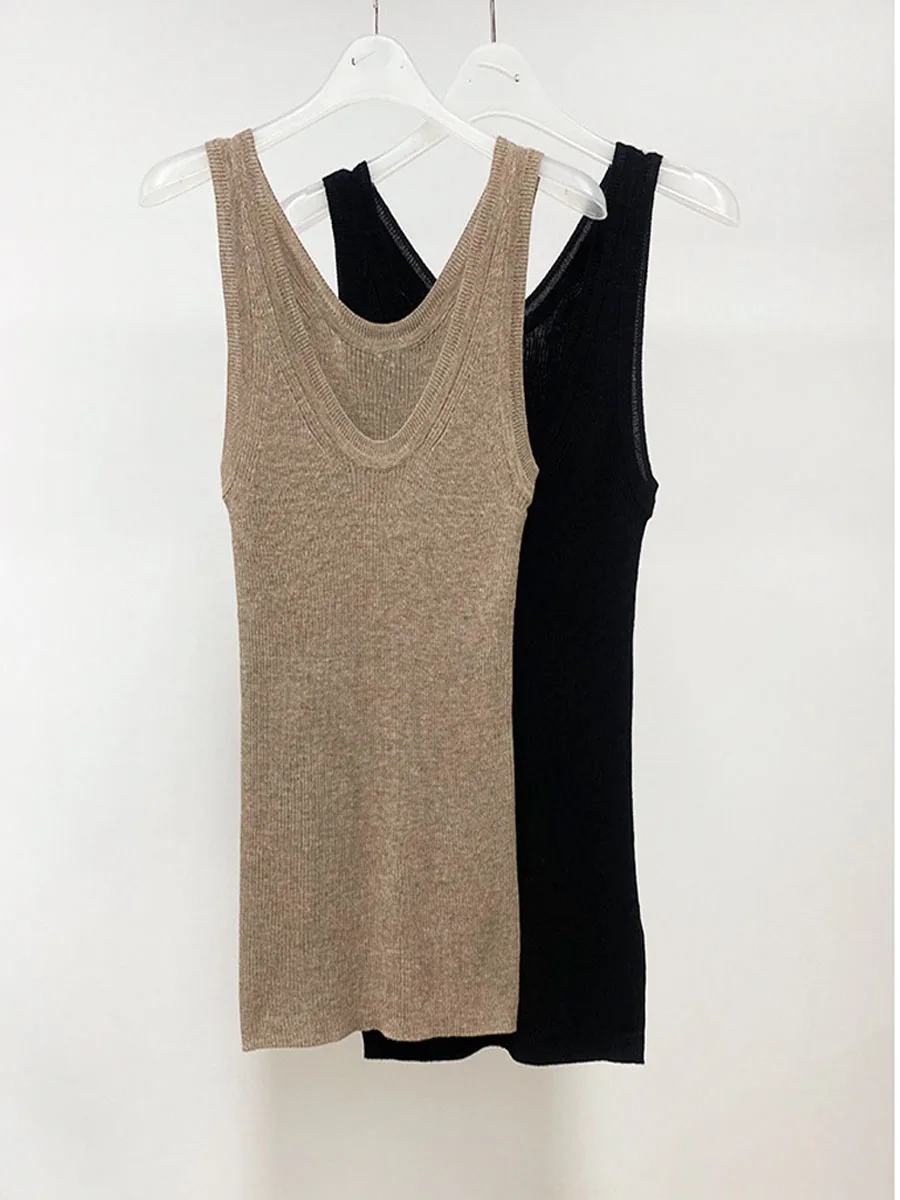 

Slim Knitted Vest For Women With Deep Round Neck Cashmere Suspenders Bottoming Top Niche Design New Style