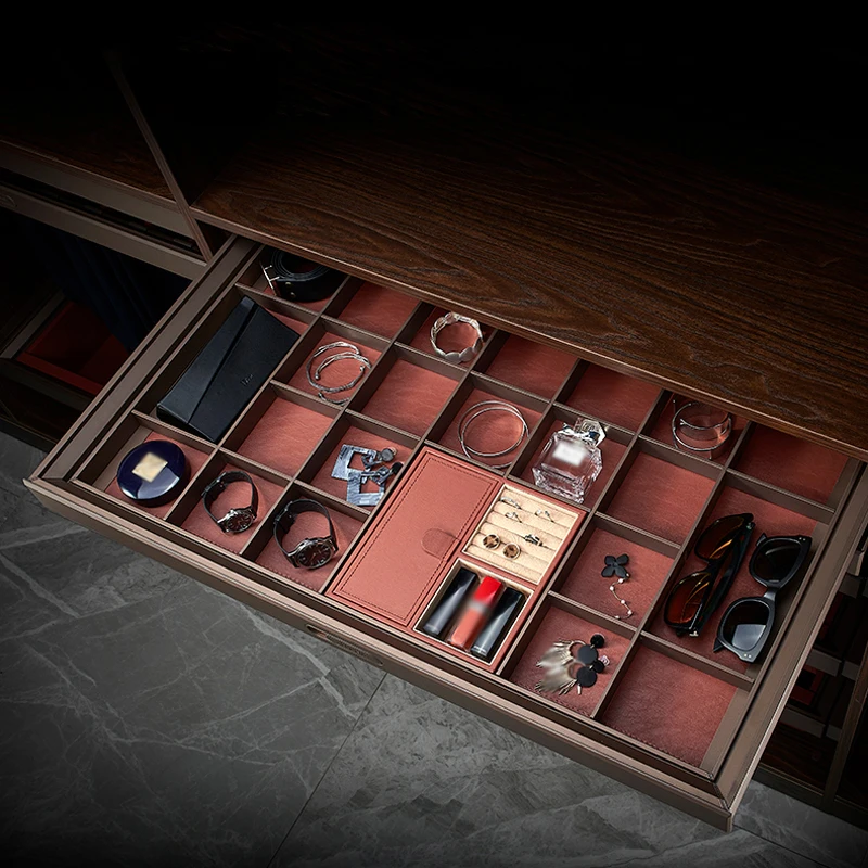 Cloak Room Drawer Style Jewelry Box Damping Silent Push-pull Wardrobe Cabinet Retractable Leather Classification Storage Basket