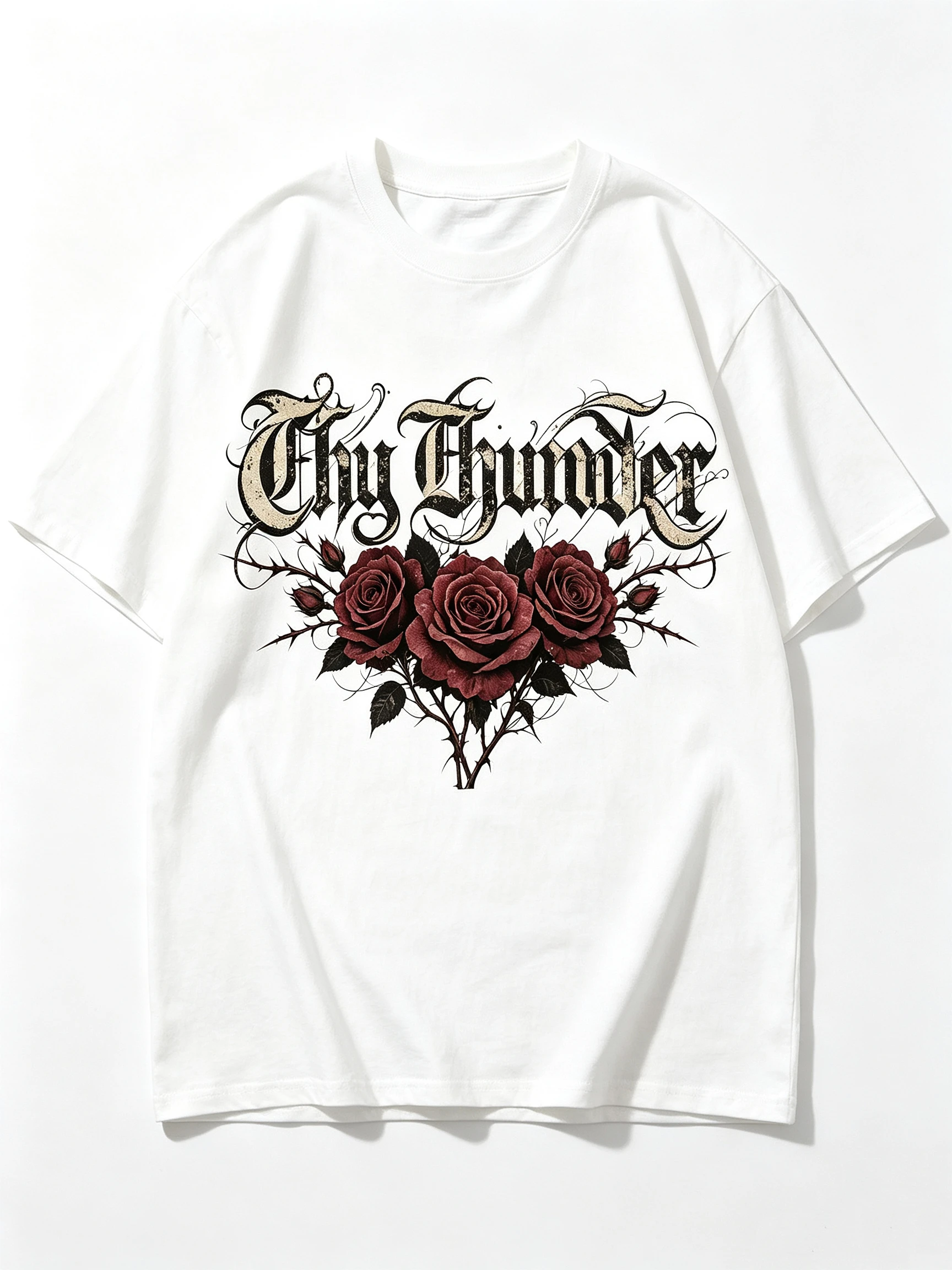 Unisex Gothic Letter Red Rose Thorn Graphic T Shirt Men Women Dark Grunge Vintage Print Oversized Crew Neck Short Sleeve Casual Streetwear Cotton Top