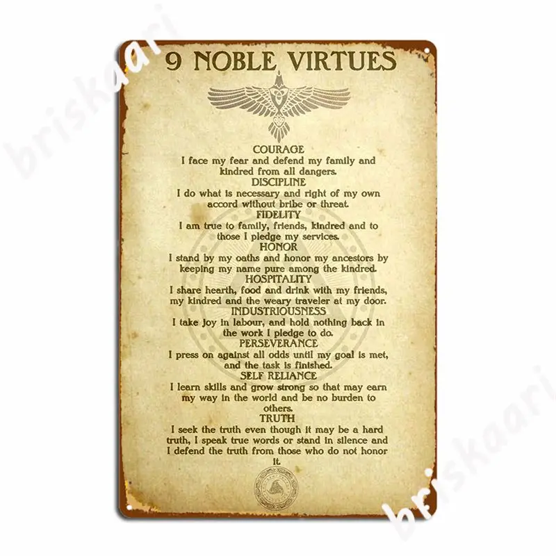 9 Nobles Virtues Metal Sign Mural Painting Customize Wall Mural Kitchen Tin Sign Posters