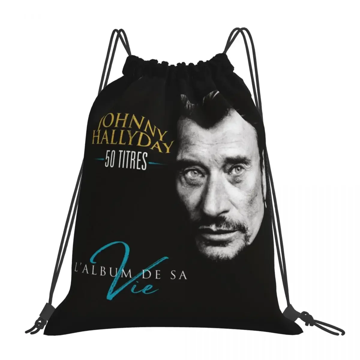 

Johnny Hallyday Backpacks Casual Portable Drawstring Bags Drawstring Bundle Pocket Shoes Bag BookBag For Travel Students