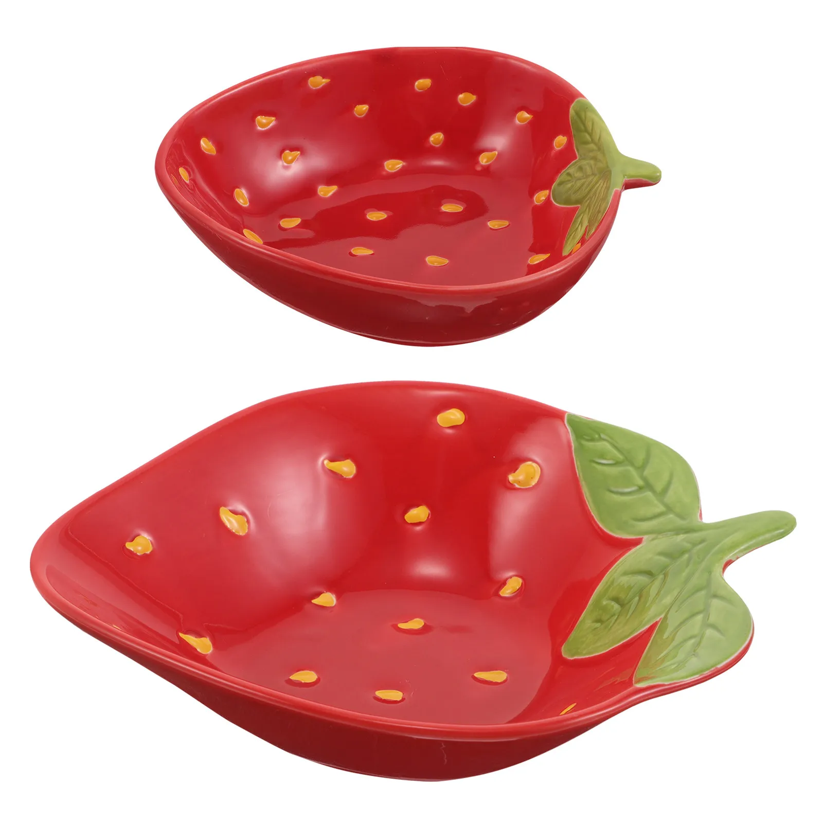 Strawberry Ceramic Bowl Set 2 Piece Cute Fruit Shaped Dessert Sauce Candy Nut Snack Dishes Kitchen Tableware