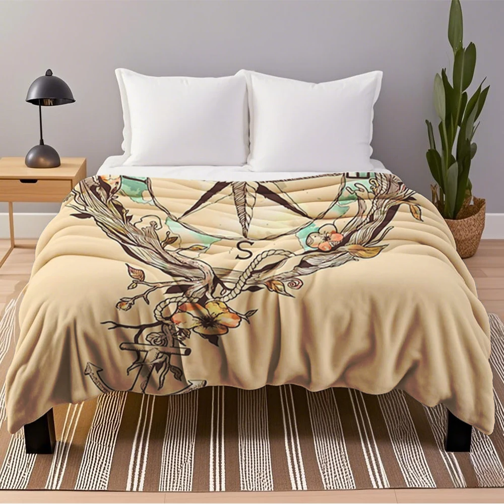 

Flannel Cozy Blankets Bon Voyage With Breathable Art Deco Pattern Bedspread Throw Blanket For Children Bathroom Winter/Summer