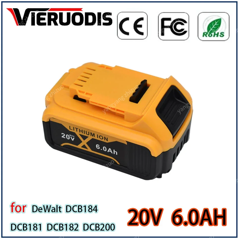 

For DeWalt 100% Original 20V 6.0Ah Rechargeable Power Tools Battery with LED Li-ion Replacement DCB205 DCB204-2 DCB200+Charger