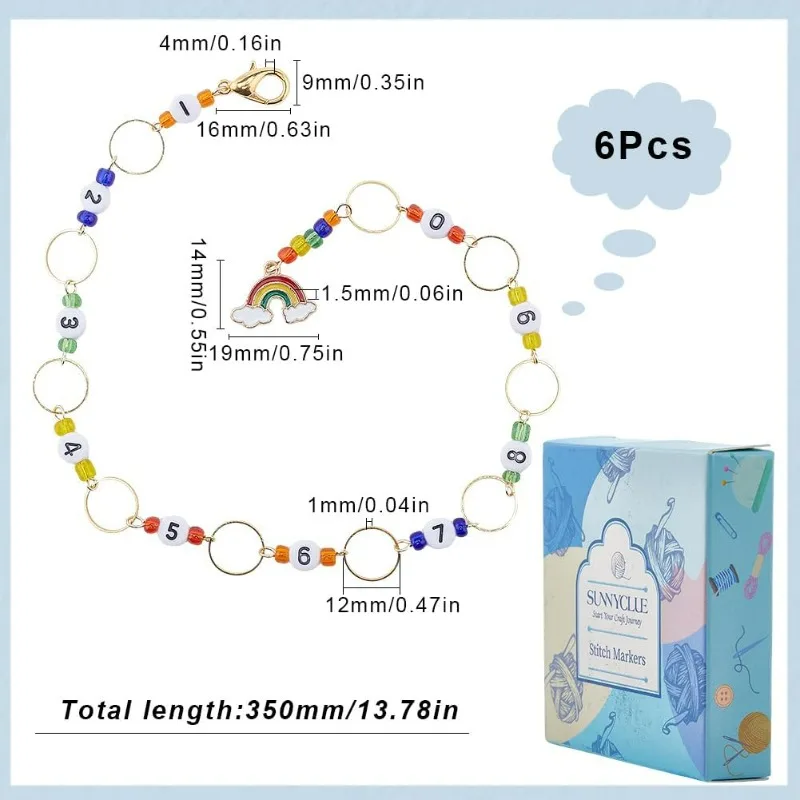 6Pcs Knitting Chain Row Counters Cute Number 0~9 Beads Locking Crochet Stitch Marker Charms Enamel Rainbow Charm Removable
