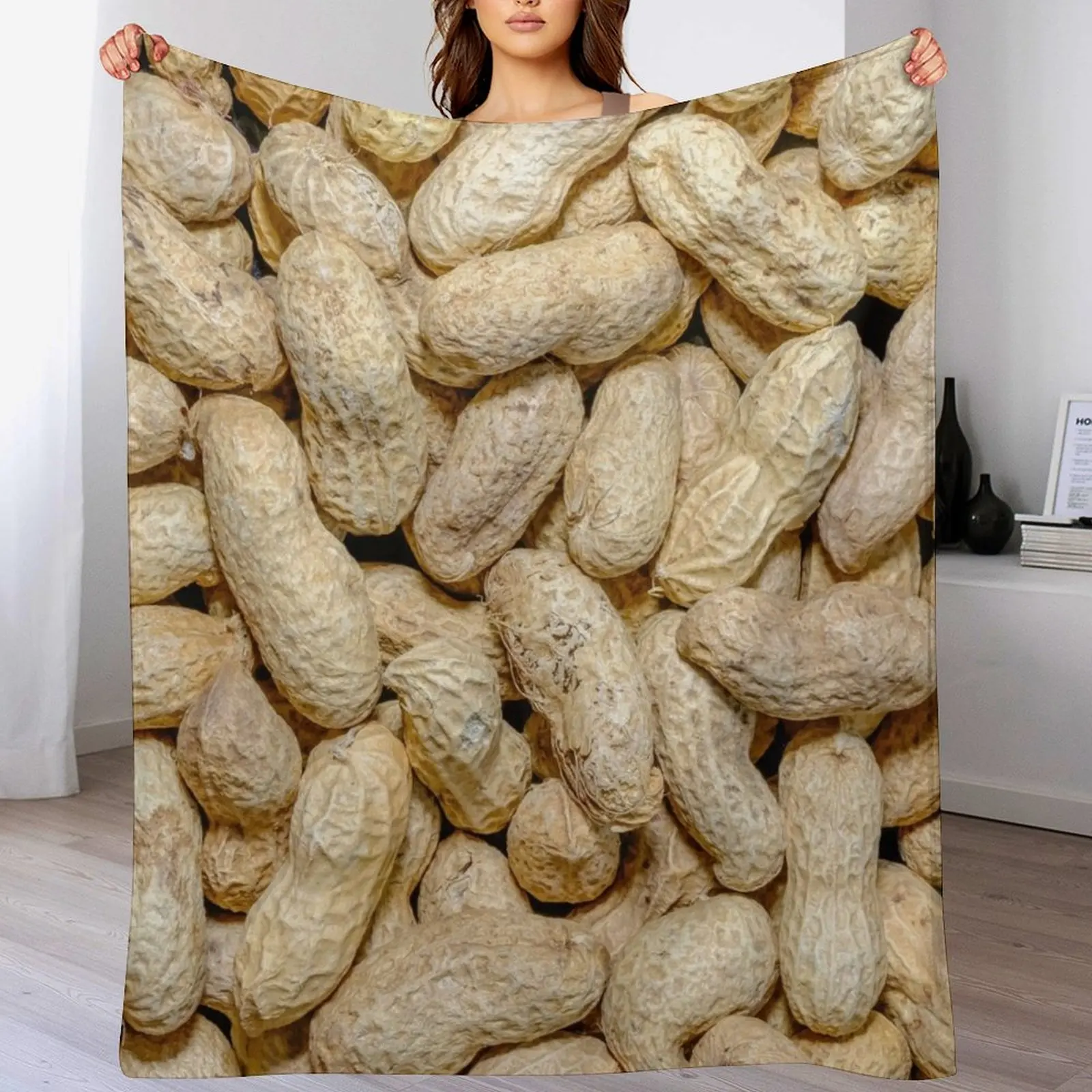 

Salted Raw Peanuts In Shells Food Photo Pattern Throw Blanket Cozy Napping Blanket Gift for Mom Dad