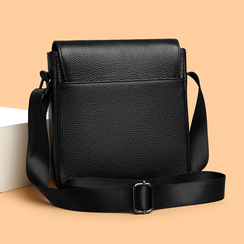 Casual Leather Men's Crossbody Phone Bag Vertical Top Layer Cowhide Fashionable Shoulder Bag Simple Style Pure Color Polyester L