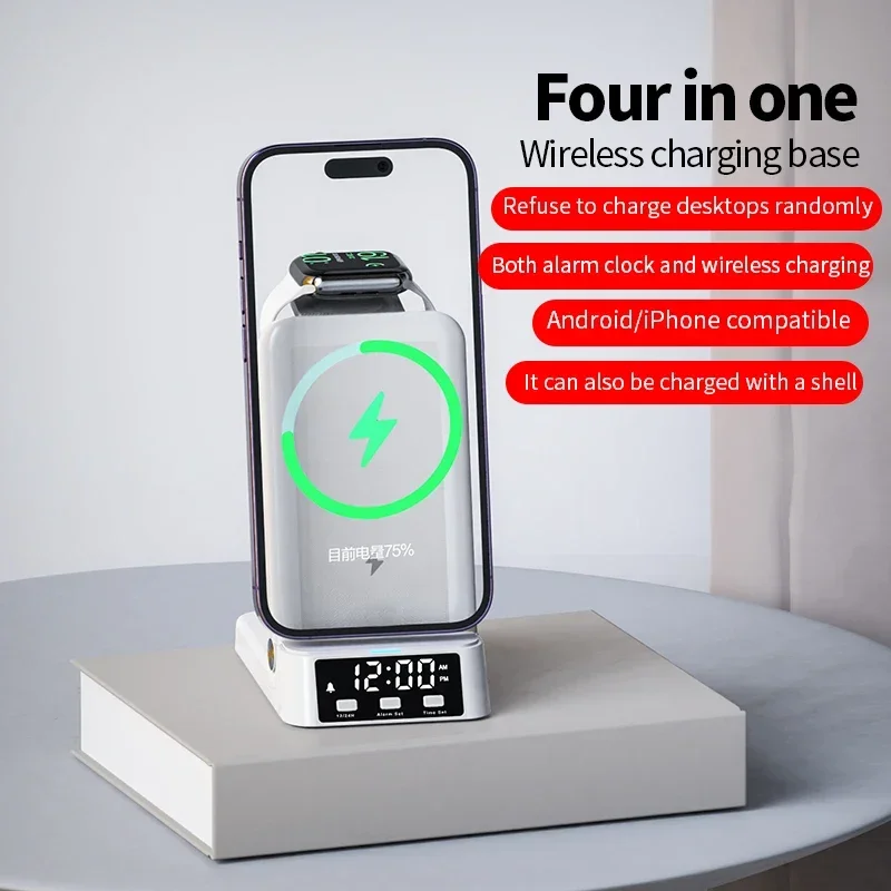 HaaYot réveil chargeur sans fil support pliant charge rapide pour iPhone 16 15 14 13 Samsung S25 Z Flip 6 iwatch série