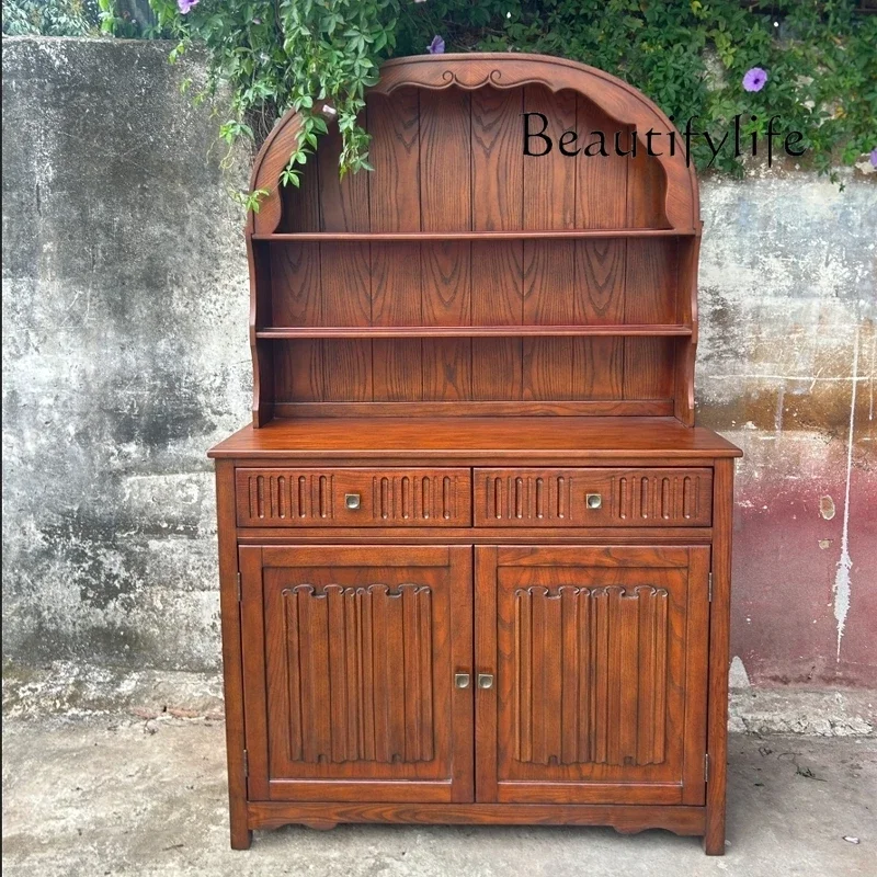 

aQ Ash wood antique dining side cabinet retro display wine cabinet French simple coffee hotel antique locker