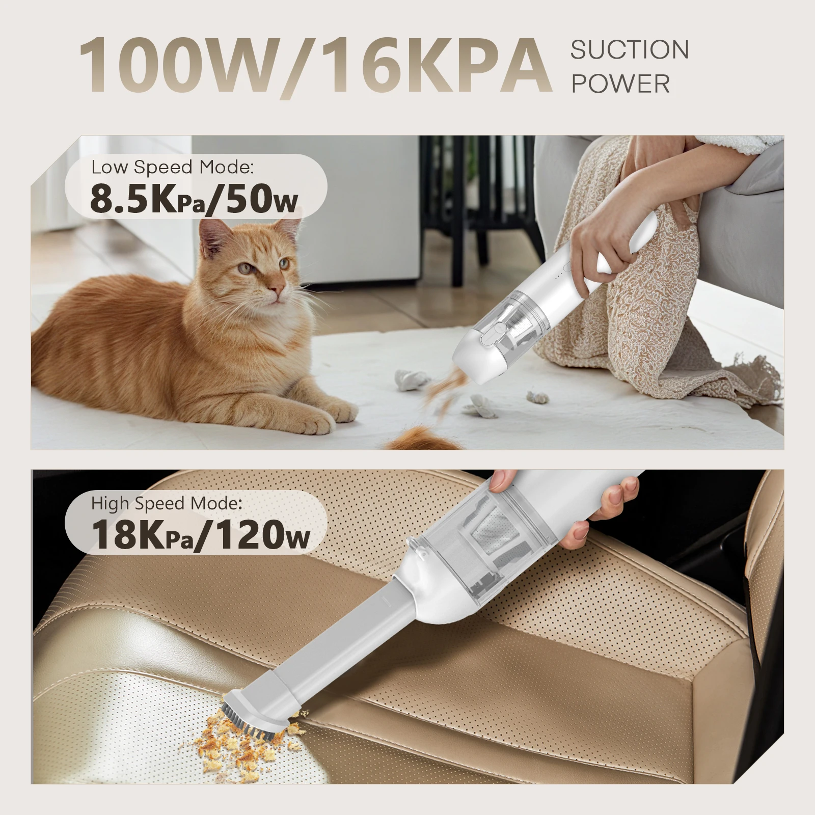 Miniaspiradora de coche de 18KPA, aspiradora portátil de mano de succión fuerte inalámbrica, soplador de plumero para electrodomésticos de coche