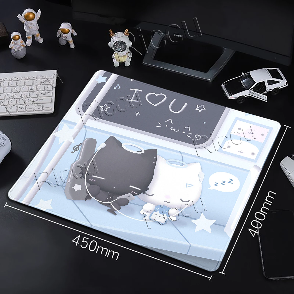 Anime Japanese Polka Dots Cat Mouse Pad Office Desk Accessories Mat Non-Slip Aesthetics Gaming Computer Keyboard LockEdge Carpet