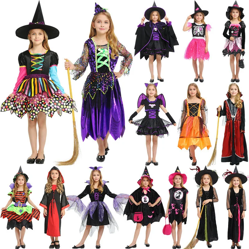 Costume da spettacolo per bambini di Halloween Costume da strega Costume Cosplay Costume di Halloween vestito da strega da donna