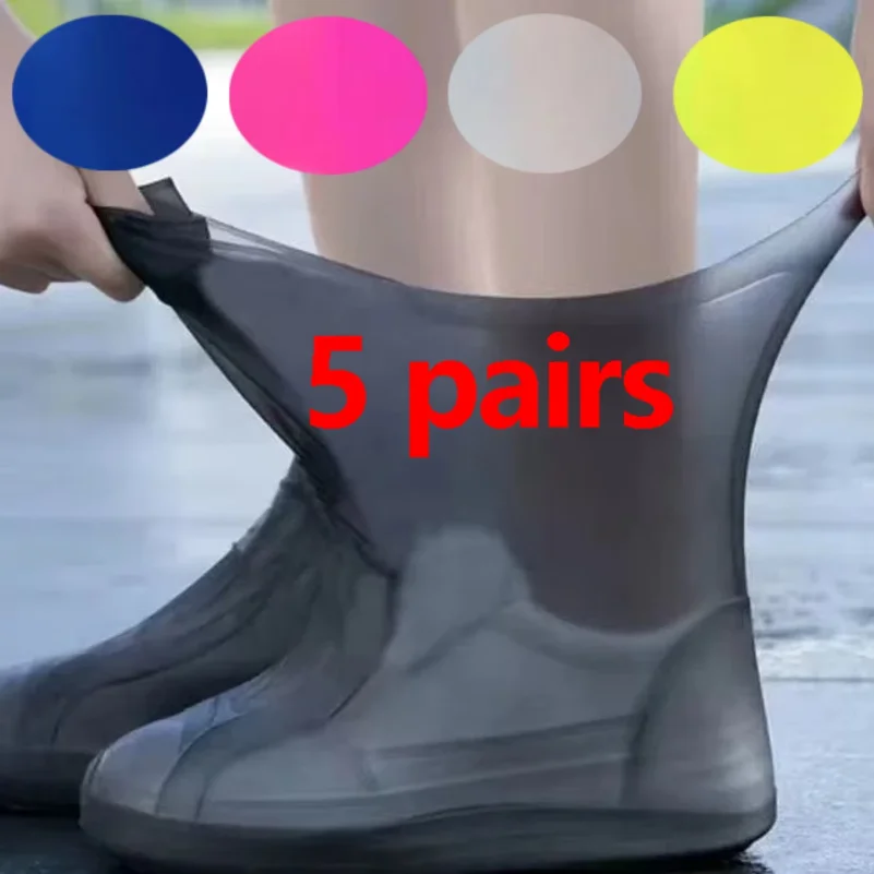 

5 Pairs Silicone Waterproof Shoe Covers Reusable Non Slip Rain Boot Covers Overshoes Outdoor Rainy Day Walking Cycling Camping