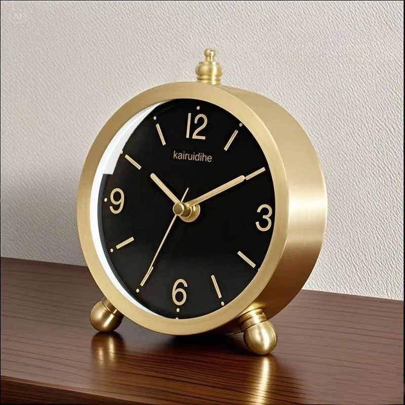 Brass Table Clock Retro Slient Desktop Clocks Luxury Minimalist Quartz Desk Clock Living Room Desktop Decorative Accessories