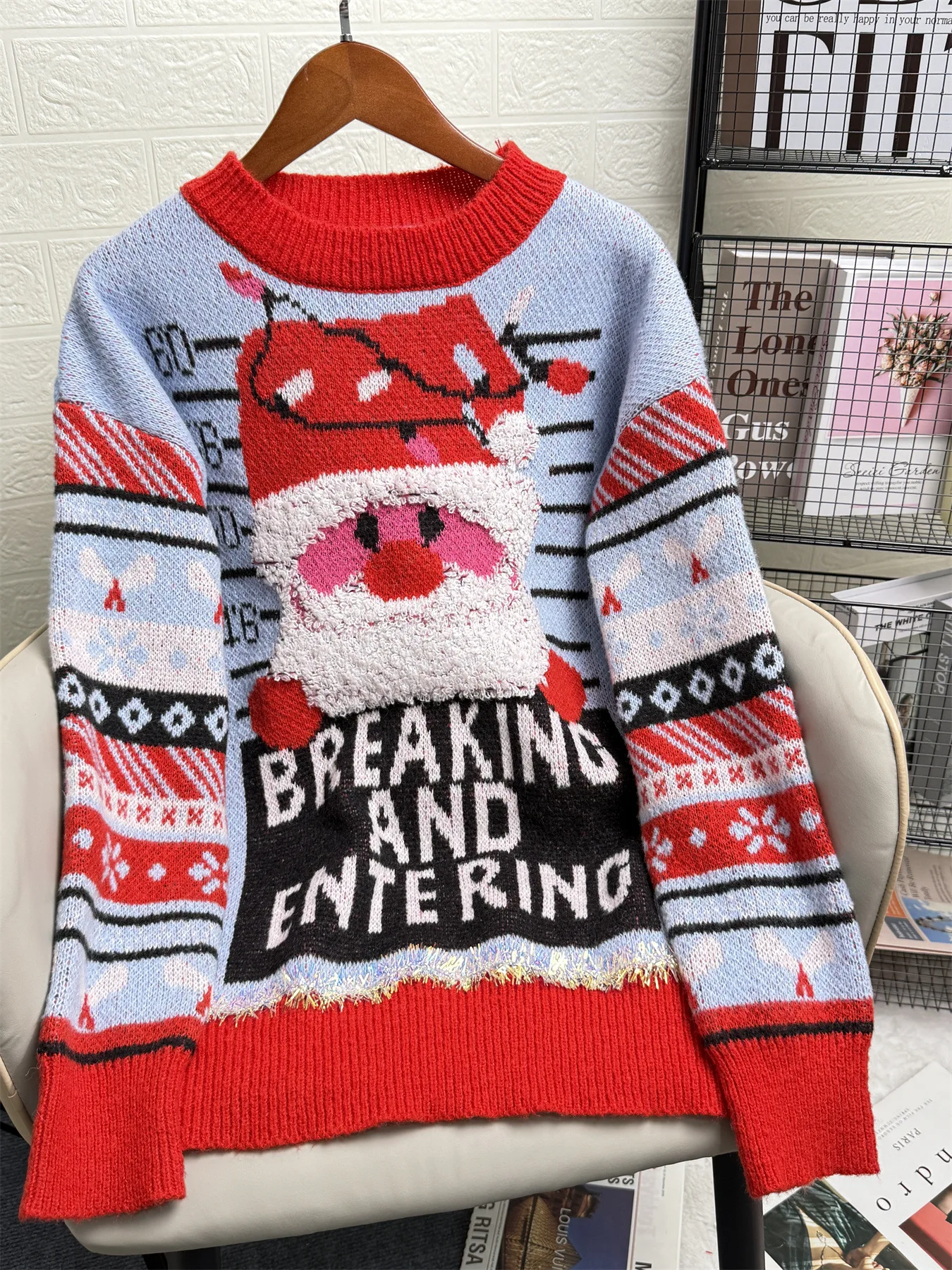 2025 Autumn Winter New Christmas New Jacquard Knitted Top Round Neck Color-Block Casual Unique Sweater 6