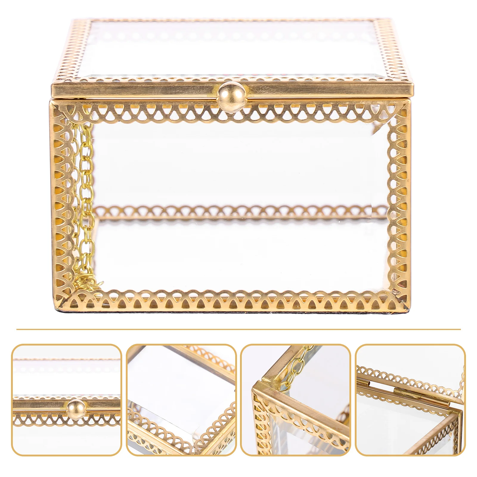 

1Pcs Vintage Metal Jewelry Display Box Storage Organizer for Rings Earrings Retro Gift Case Home Decor Glass Gift Box