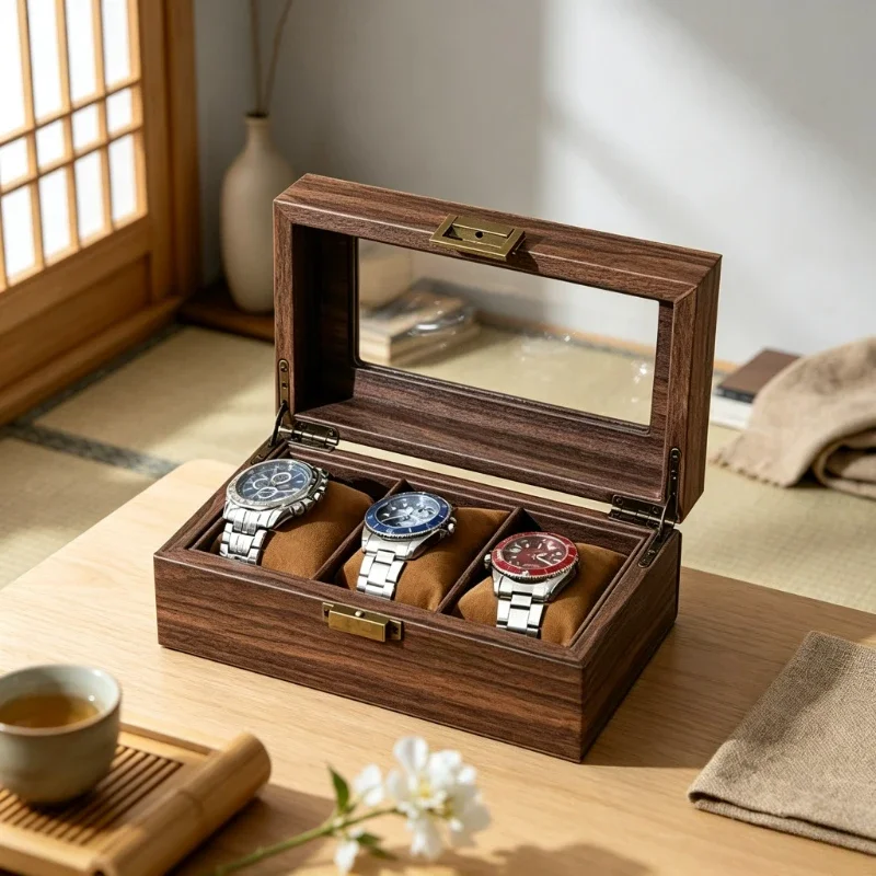 Wooden Watch Storage Box Dustproof Vertical Organizer Jewelry Display Case with Dividers for Home Dresser Table 원목 시계 보관함