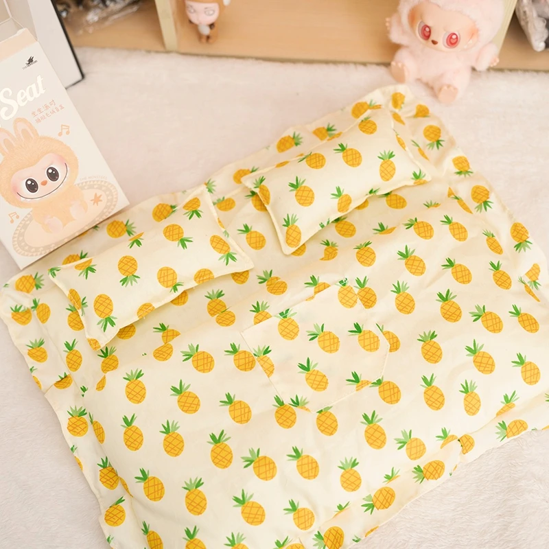 Joli sac de couchage Double, ensemble de literie avec deux oreillers pour poupée idole en coton et poupée Labubu de 17cm, maison de jeu, jouets, accessoires