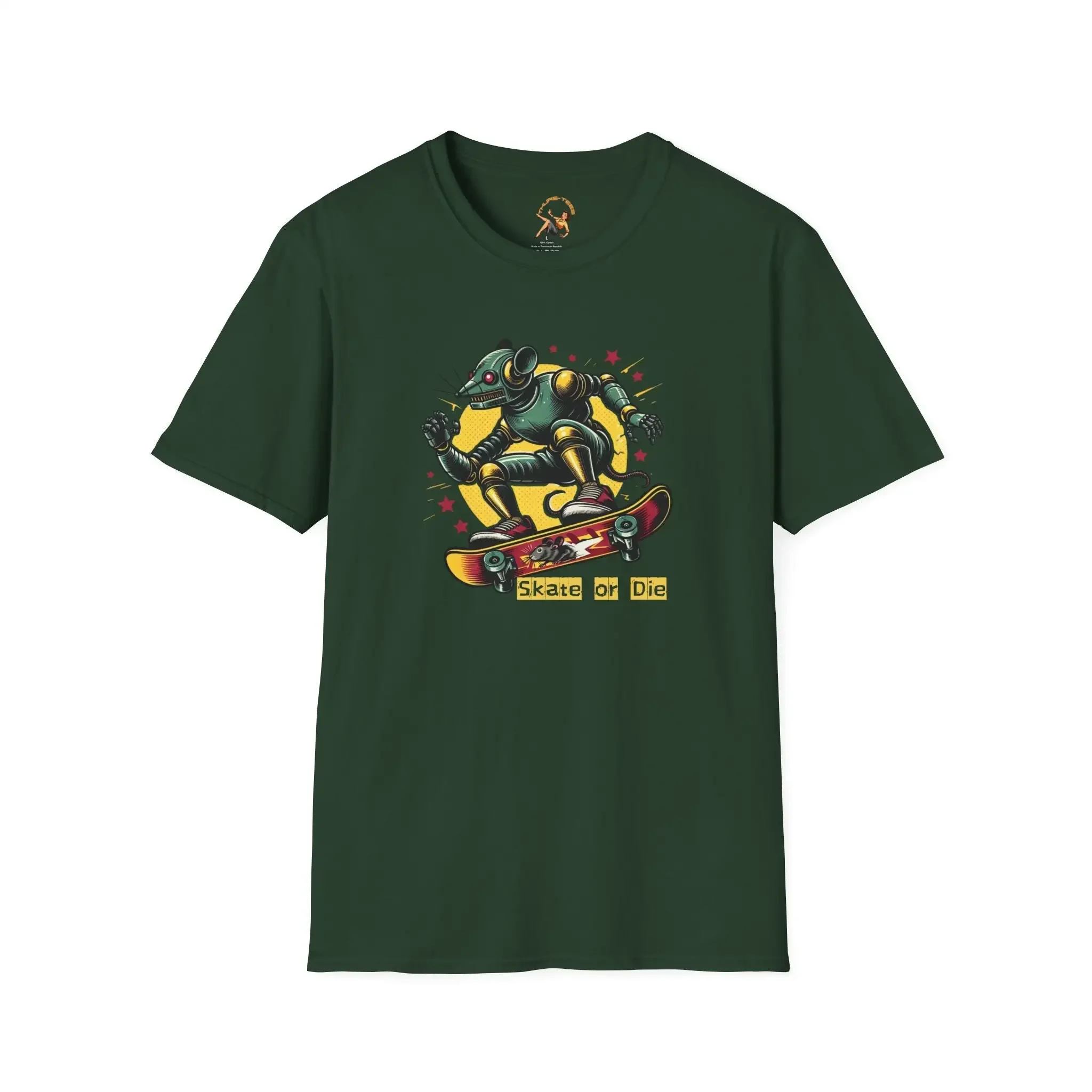 Skate or Die T Shirt Robot Rat Robo Skater Skateboard Robotic Retro Vintage 50 s Comic Sci Fi Science Fiction