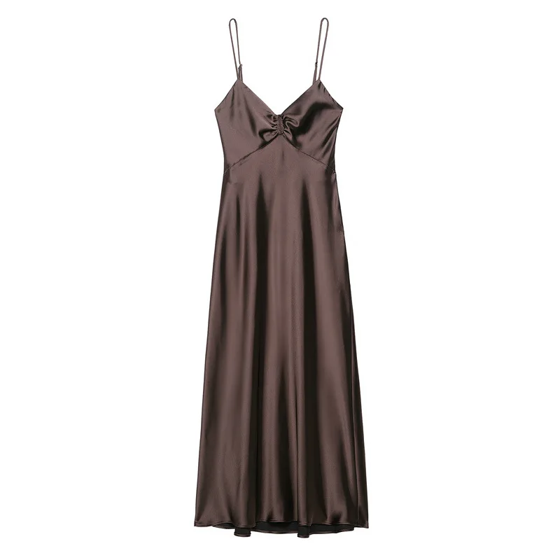 Autumn New Fashionable Simple Pleated Silk And Satin Texture Dress