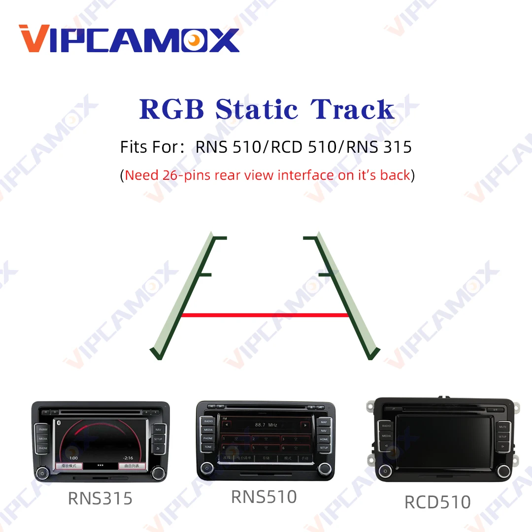 Cámara de marcha atrás RGB para VW RNS315 RCD510 RNS510 cámara de visión trasera de trayectoria estática verde para VW Passat Golf CC EOS POLO