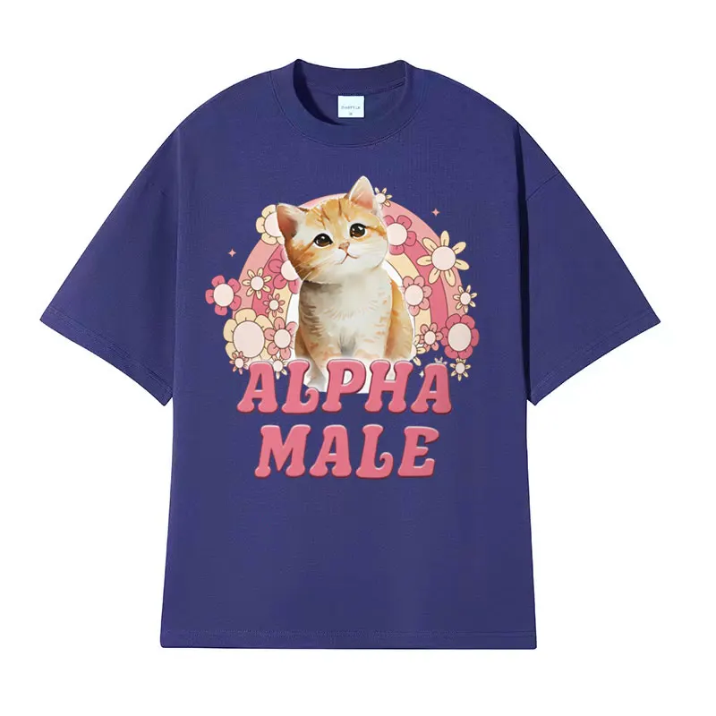 Alpha Male Cute Kitten Rainbow T Shirt Men Women Funny Cat Meme Graphic T Shirts Fashion Vintage Short Sleeve T-shirt Streetwear