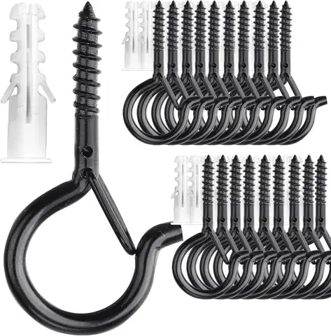 20 Pack Screw Hooks for Hanging Plants / String Lights, Heavy Duty 2.2 Inch Black Eye Hook Screw Cup Ceiling Hook Q-Hanger