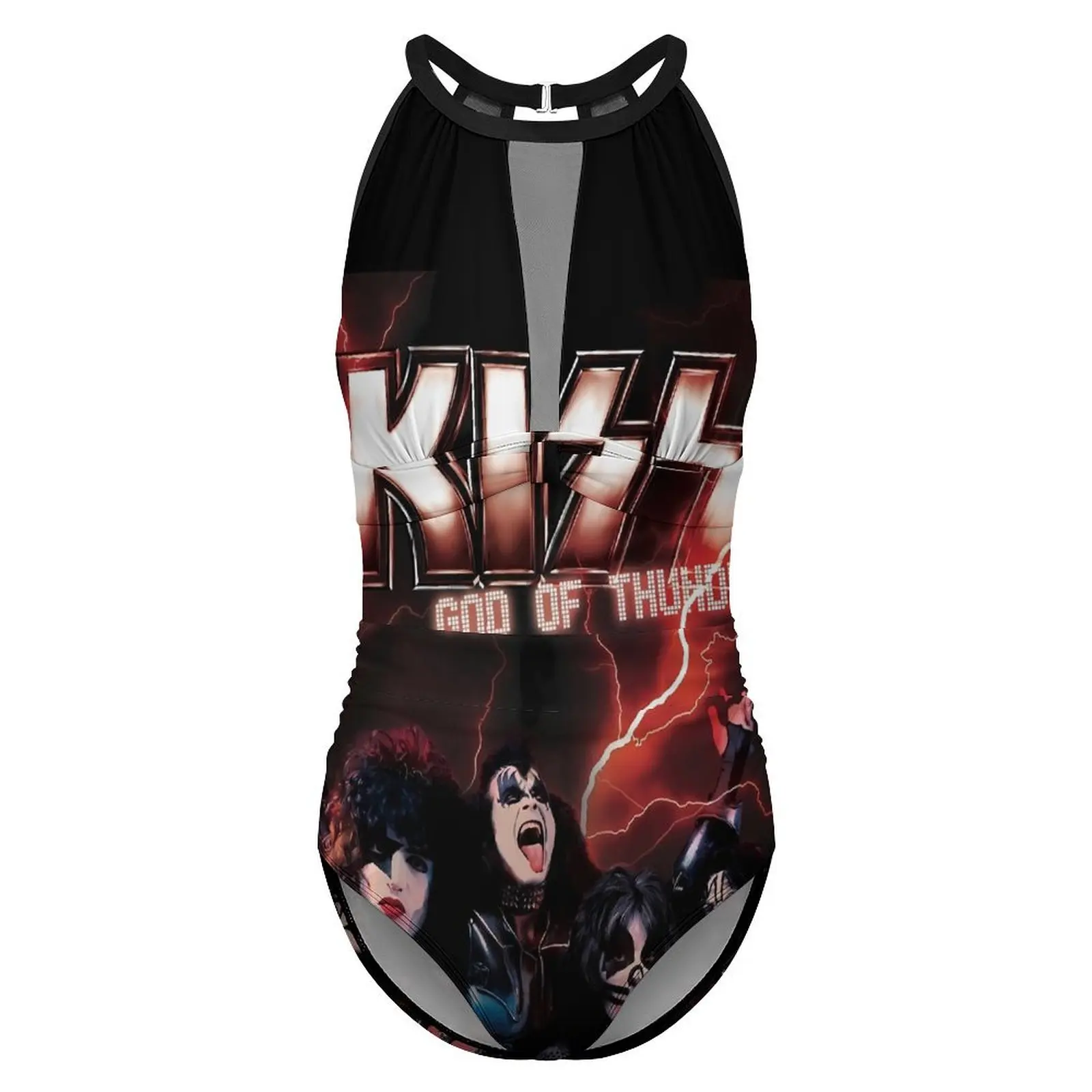 Kiss Band Print Badpak Sexy God Of Thunder Vrouwen Badmode Eendelig Stijlvolle Body Fitness Push Up Hollow Out Strandoutfits