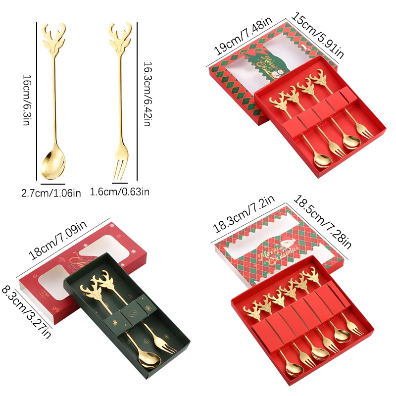 1/2/4/6Pcs Creative Deer Head Christmas Tableware Set Pastry Forks And Tea Spoon Set Stainless Steel Kitchen Bar Accessories