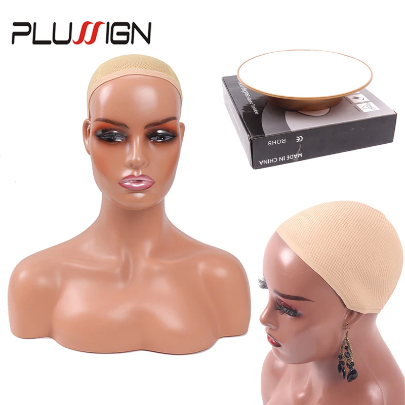 Wig Mannequin Head With Shoulders 1Pcs+Silicone Non-Slip Cap 1Pcs Plussign Realistic Head For Display Hat Wig Jewelry