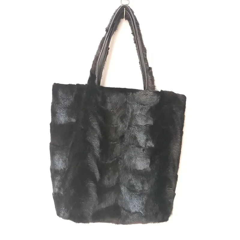 

Women Big Real Mink Fur Shoulder Bag Fashion Winter Female Genuine Mink Fur Bags With Handle