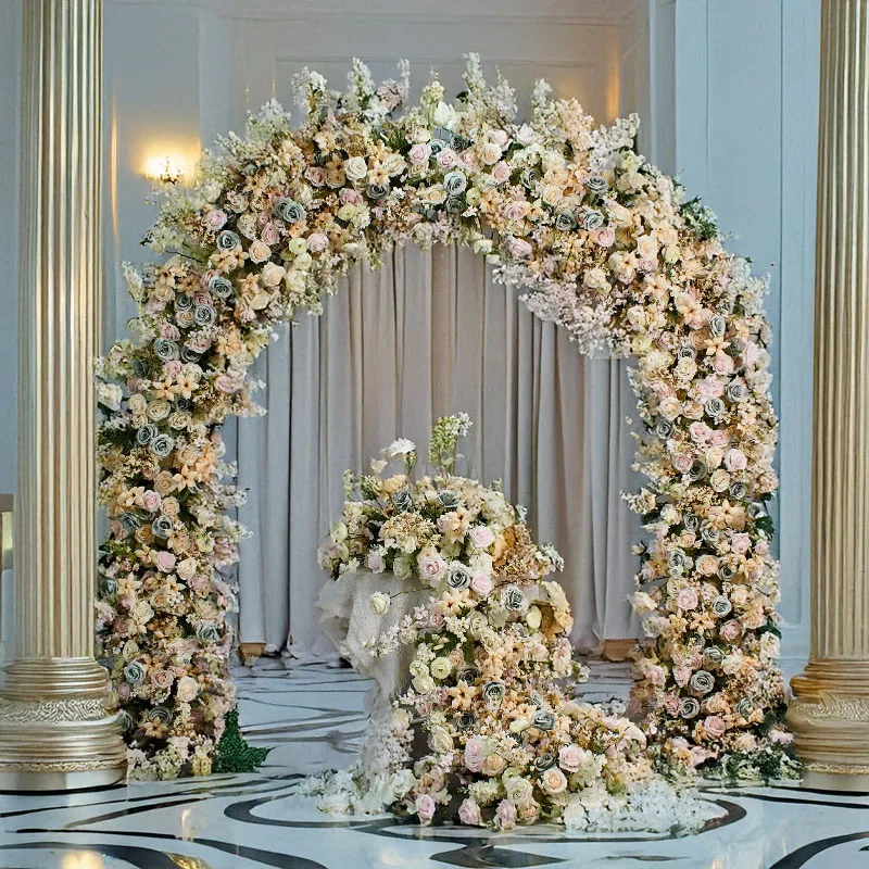 

2.4M Artificial Floral Fragrance Betel Rose U shaped Arch Floral Arrangement Wedding Decoration Background Stage Arrangement