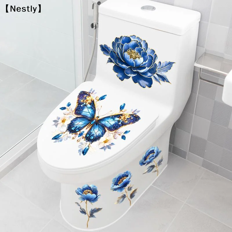 Waterproof Butterfly Wall Stickers Bathroom Toilet Sticker Modern Flower Pattern Self-adhesive Paintings For Living Decor〔Nest〕
