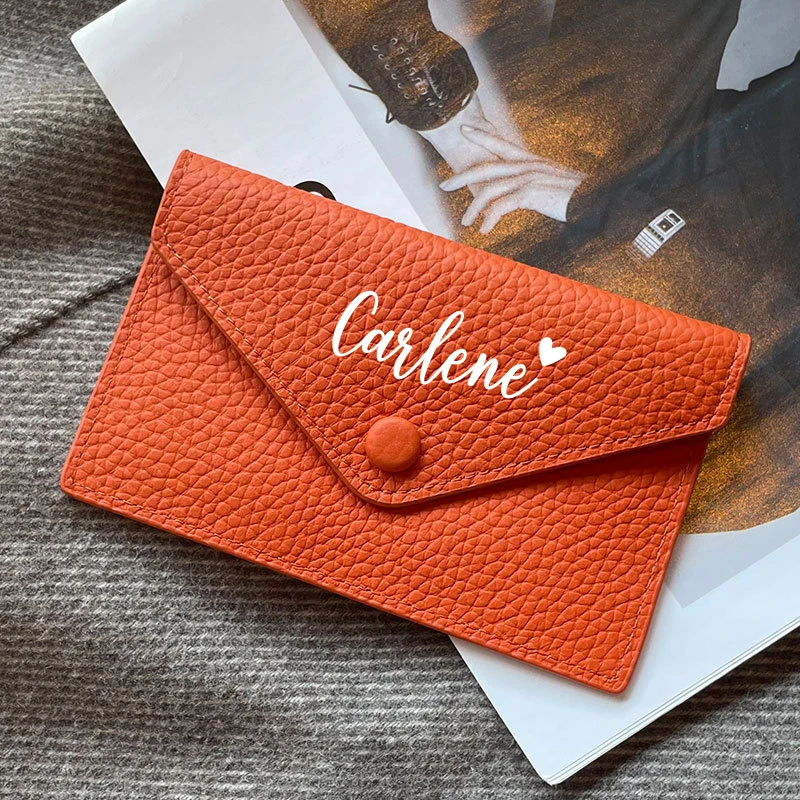 Personalized Fashion Slim Wallet Genuine Leather Card Holder Short Envelope Women Wallet Japan Credit Initial Card Case Purse