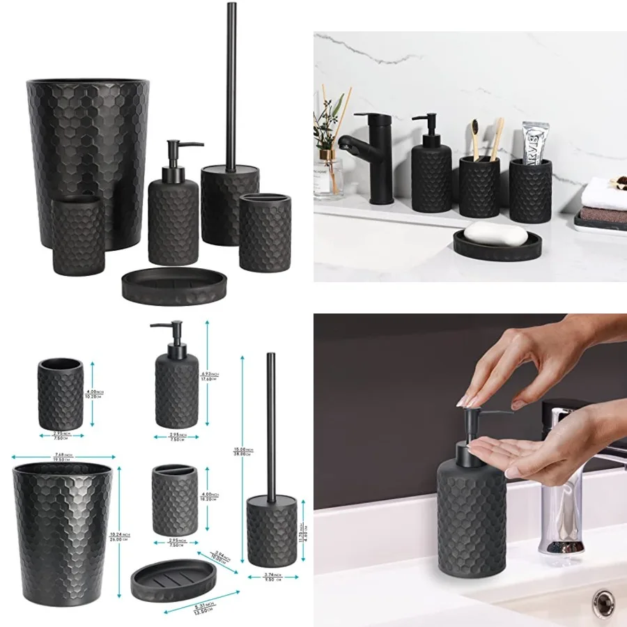 

Bathroom Accessory Set - 6 Pcs Bathroom Accessories Set with Trash Can, Toothbrush Holder, Toothbrush Cup, Soap Dispenser, Soap