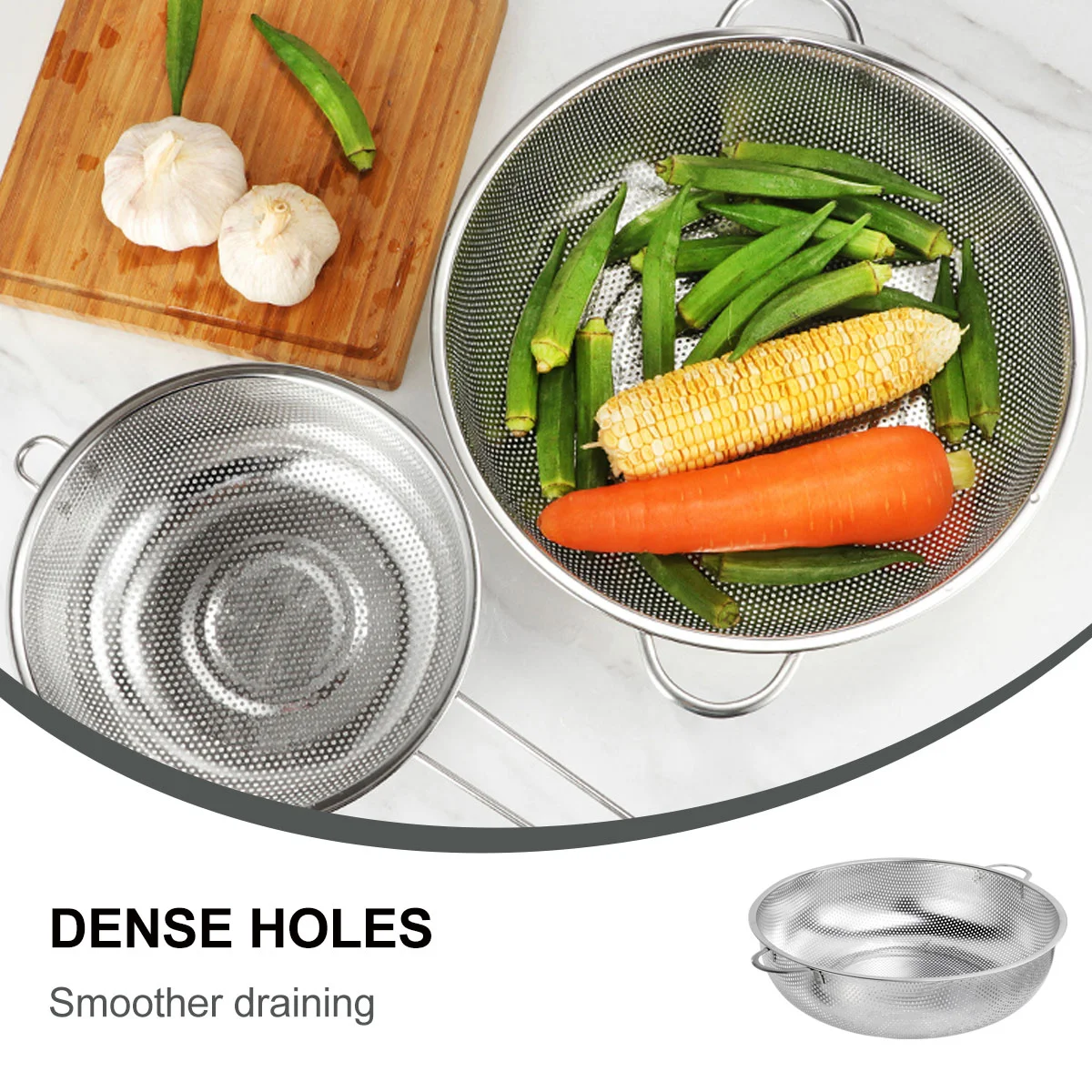 Stainless Steel Colander Strainer Basket- Perforated Rice Sieve Basket for Pasta Vegetables Fruit Draining Rinsing Washing (