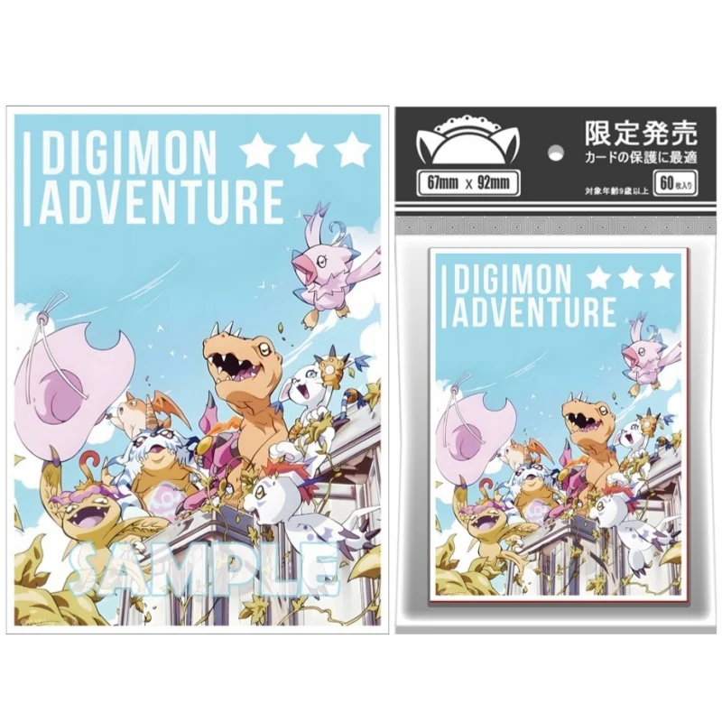 60Pcs/Set Cards Sleeve Digimon Adventure Agumon Gabumon Piyomon Anime Game Colorful Laser Version DIY Toy Cards Protective Cover