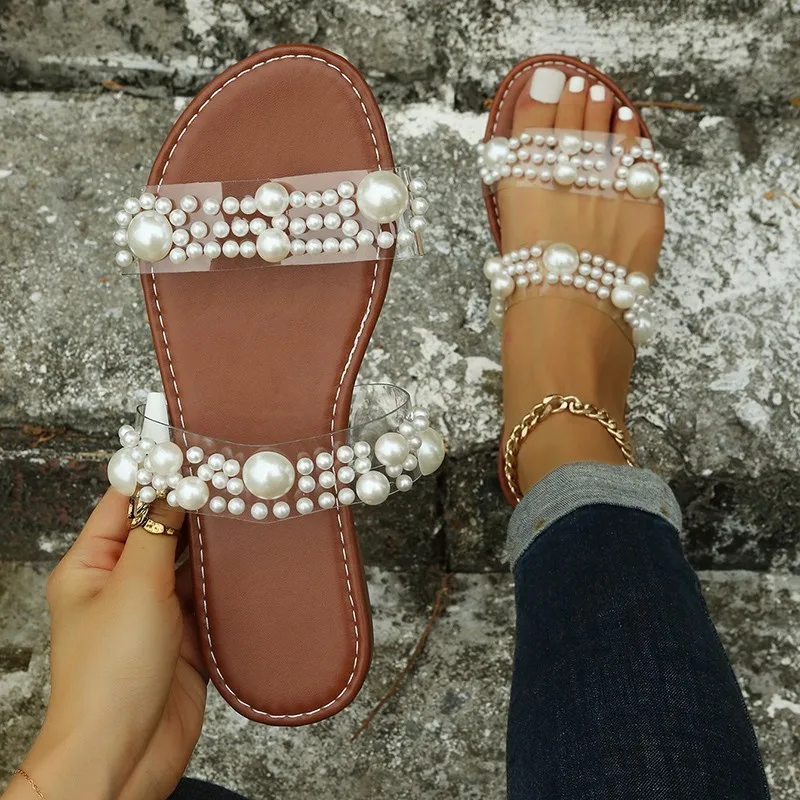 2024 summer new style with rhinestone single finger women beach sandals outdoor leisure all-match ms Leather home slippers