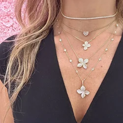 Fashion Iced Out Bling Zircon Two Color Flower Jewelry Set For Women Christmas Gift New Design Thin Chain Link Flower Necklace
