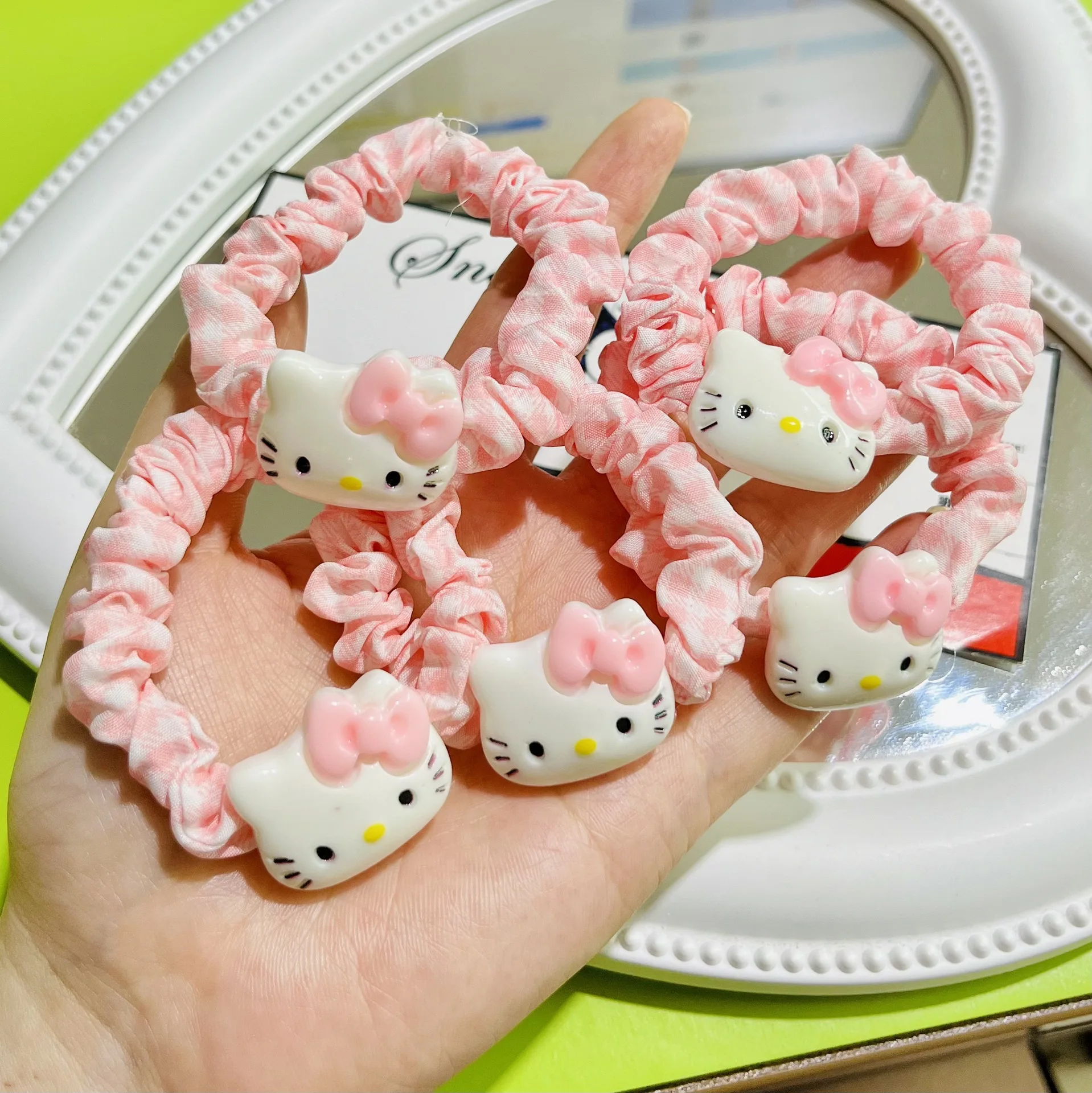 3/5 قطعة أنيمي الوردي ل مرحبا كيتي العلاقات الشعر سانريو إكسسوارات الشعر عالية المرونة رباط شعر الفتيات الاطفال اللعب الشعر التعادل الهدايا