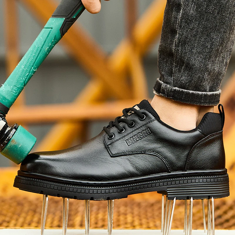 Genuine Leather Safety Shoes Men Boots Waterproof Work Boots Steel Toe Shoes Puncture-Proof Indestructible Shoes Anti Slip