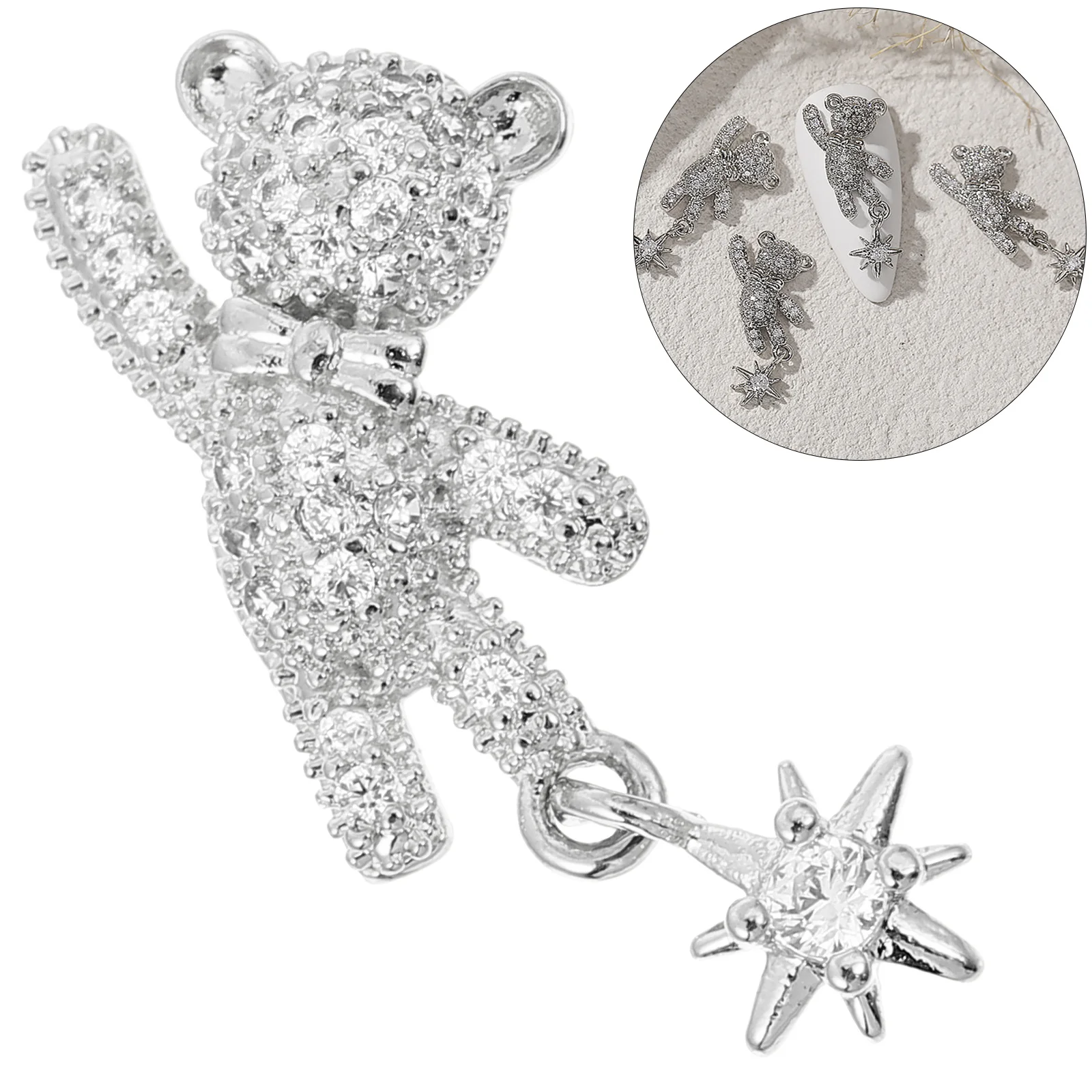 

5pcs Bowknot Bear Nail Art Studs Japanese Style Manicure Supplies Bear Shaped Nail Decorations Alloy Glitters For Women Girls