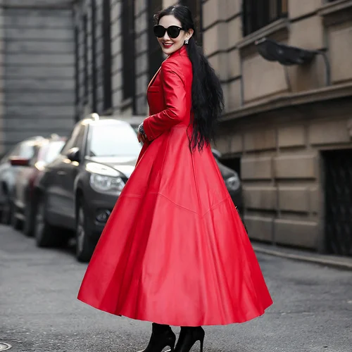 

Jacket Real Leather Women Autumn Long Leather Trench Coat Female Genuine Sheepskin Coats High Quality Clothes Mujer Chaqueta