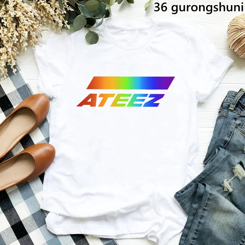 Ateez Korean Style Print Tshirts Women Harajuku Shirt Kpop White T Shirt Femme Summer Fashion Tops Tee Shirt Female Streetwear