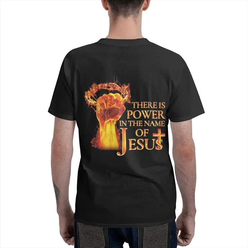 カスタム男性パワーの名前でイエス Tシャツ半袖コットン Tシャツカジュアルキリスト教信仰 Tシャツスリムフィット服
