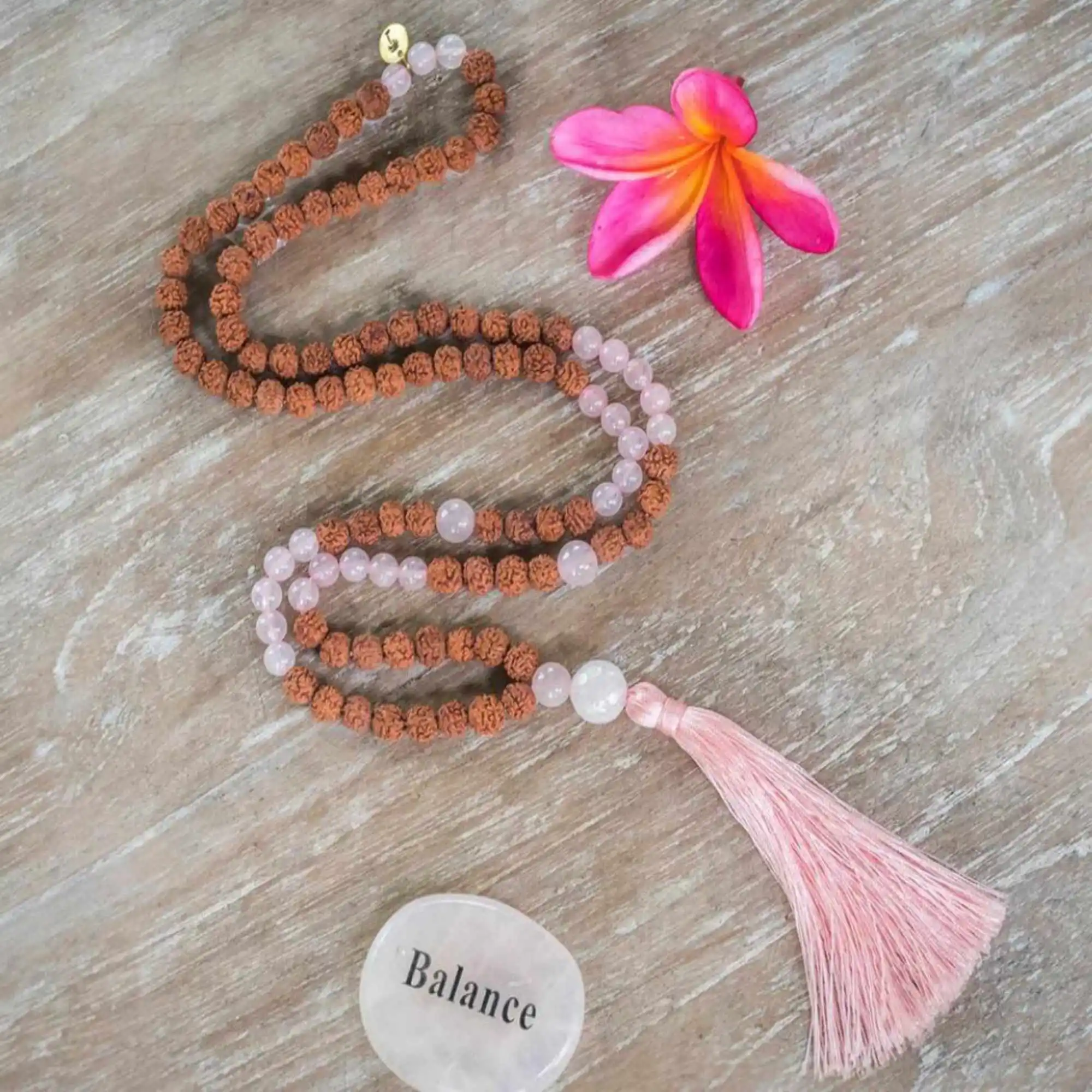 8mm Natural knot Rudraksha Rose quartz gemstone beads necklace All Saints' Day Mala Fragrant Inspiration Restore Mental Diy Yoga