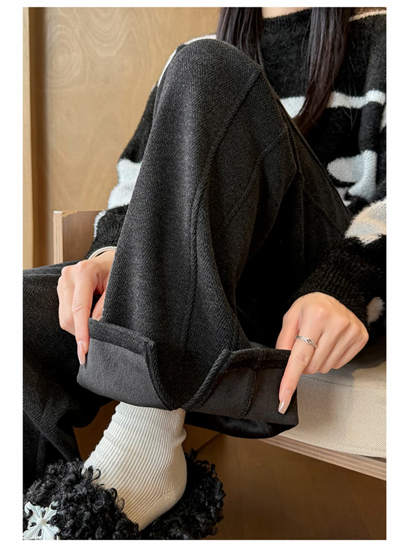 Kunstwollhose mit weitem Bein für Damen, modische elegante Baggy-Hose, Herbst-Winter-Bürohose für Damen, koreanische High-Waist-Straight-Hose, neu – Detail 18