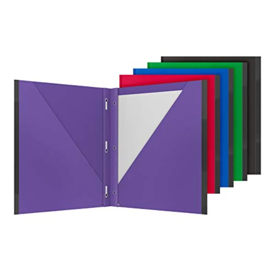 

2 Pocket Folders, Sturdy Plastic Portfolios, Anti-Tear Edges, Letter Size, Purple, Red, Blue, Green, Black, 5 Pack 89117