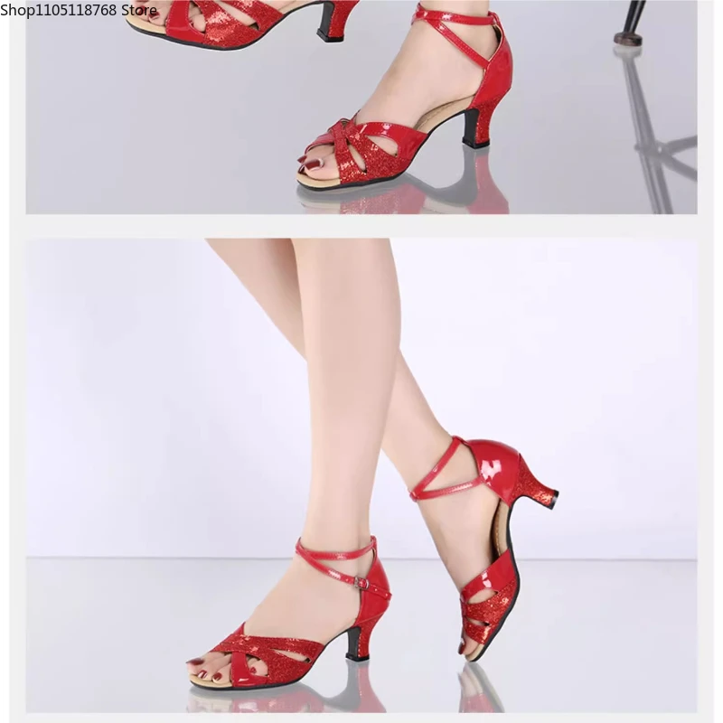 여성을 위한 우아한 소셜 댄스 샌들 - 라틴 볼룸 살사 탱고 슈즈 (3cm 및 5cm 굽 옵션)